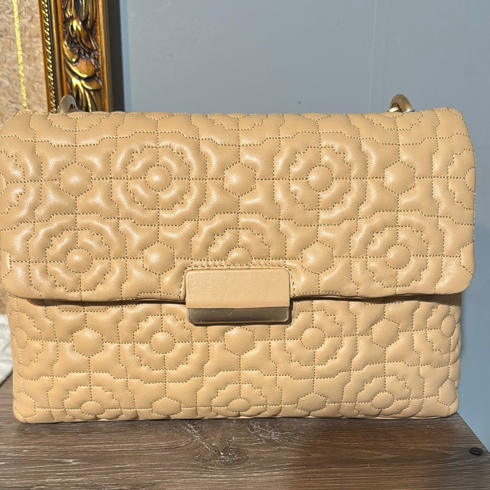 Elegant Quilted Tan Handbag